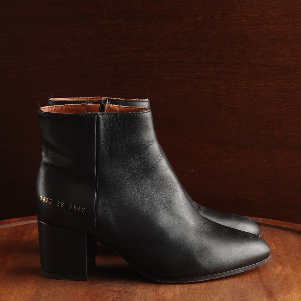 Common Projects Ankle Boots Women SZ EU 36 US 6 BLK Leather Modern Designer READ